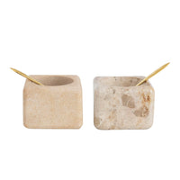 Marble Sandstone Pinch Pot with Brass Spoon, Set of 2, 2 colors