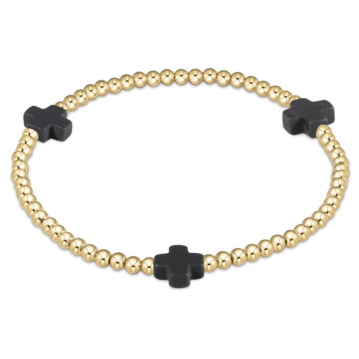 signature cross gold pattern 3mm bead bracelet - charcoal
