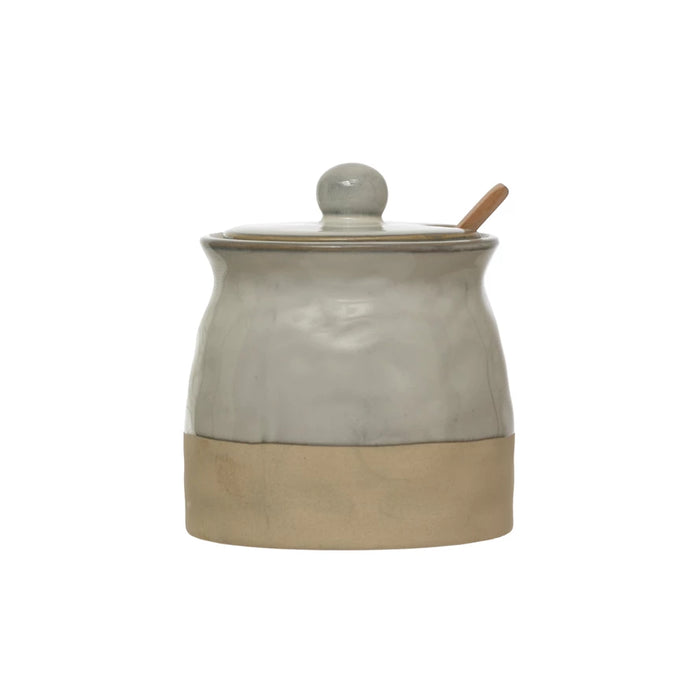 Sugar Pot with Lid and Wood Spoon, Set of 2