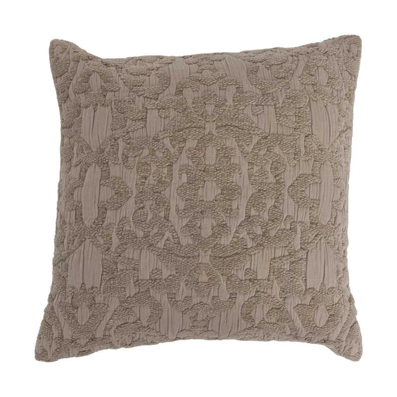 18" Woven Cotton Chenille Jacquard Pillow, Taupe
