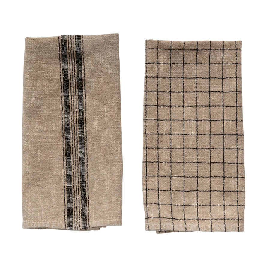Woven Cotton Blend Tea Towels, 2 Styles