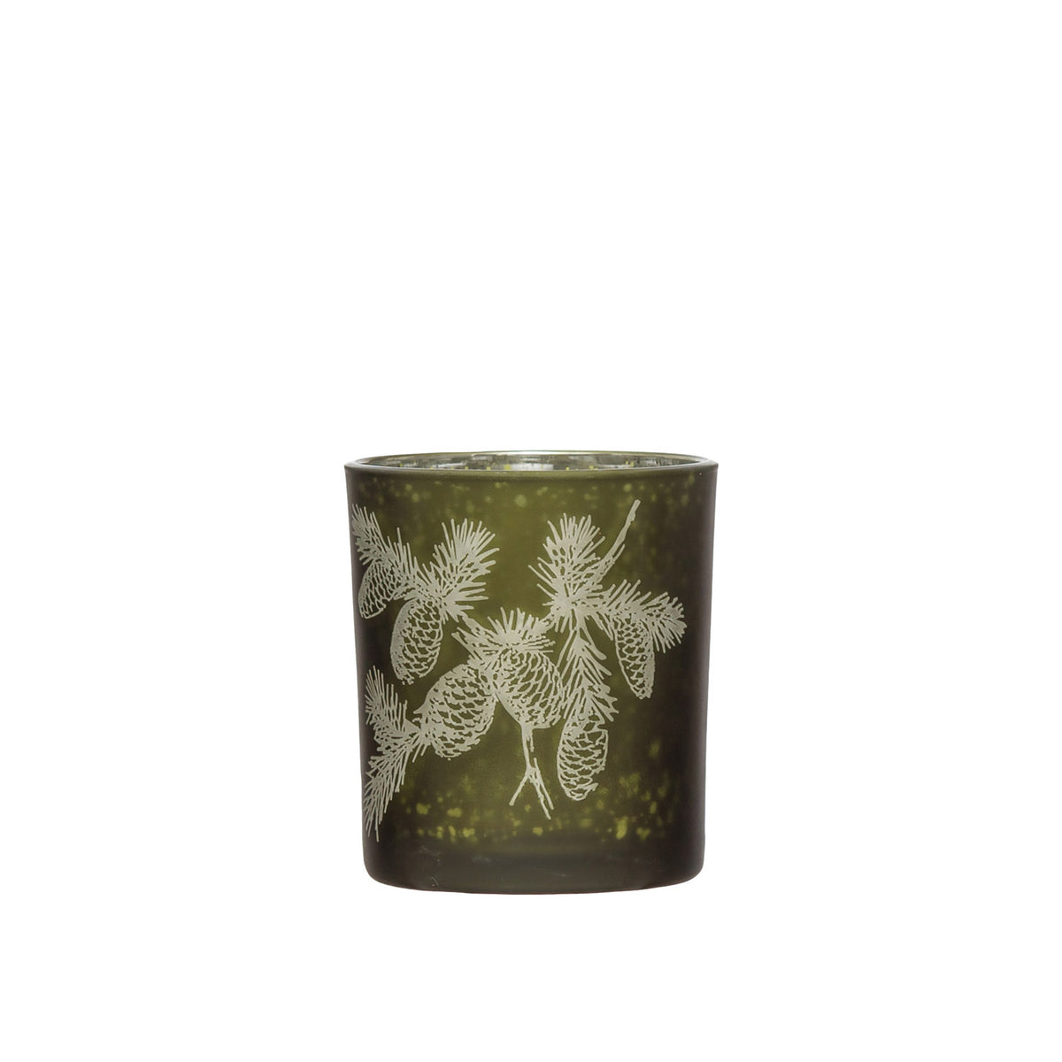 Glass Candle Holder w/Etched Pinecones